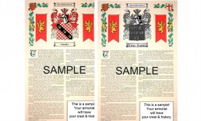 Two Family 8.5x11 or 11x17 Coat-of-Arms Crest Prints ($59.98 Value)